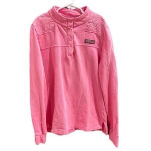 Vineyard Vines Sweater 1/4 Snap Button Down Pink 100% Cotton Size Girls XL 16